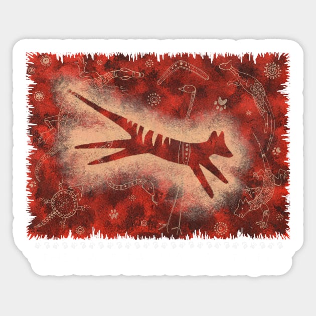 Tasmanian Tiger Cave Art Shirt Sticker by PurpleMoose